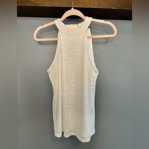 White Sequin Turtle Neck Tank Top